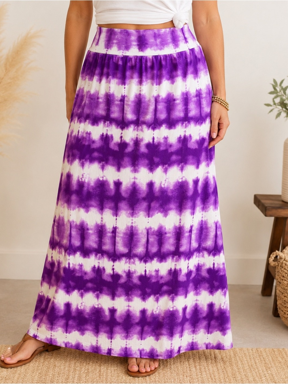 Ava & Viv 0X Plus Size Purple Tie Dye Maxi Skirt Stretch Elastic Waist Boho